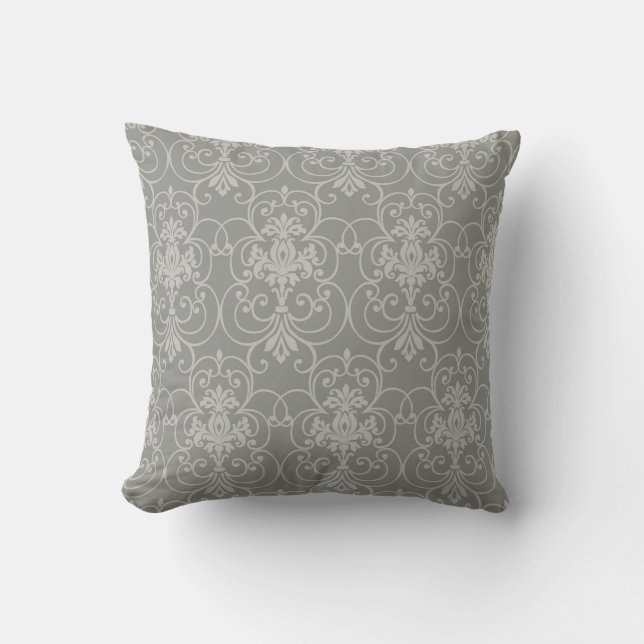 Coussin Elégant Gris damassé à motif Throw Pillo (Recto)