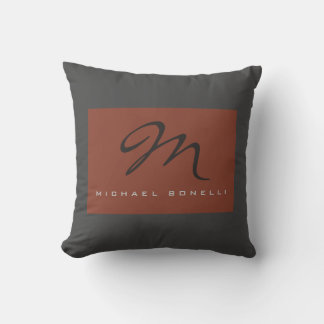 Coussin Élégant Gris monographique Brown écriture manuscri
