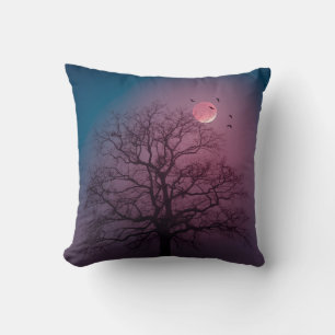 Coussin Élégant Halloween Thème Arbre Lune Artwork Éffraya
