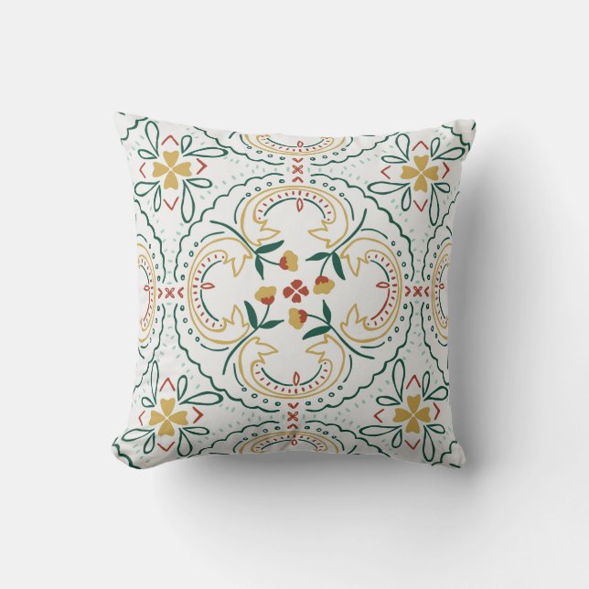 Coussin Elegant Hand-Drawn Floral Pattern Throw Pillow (Recto)