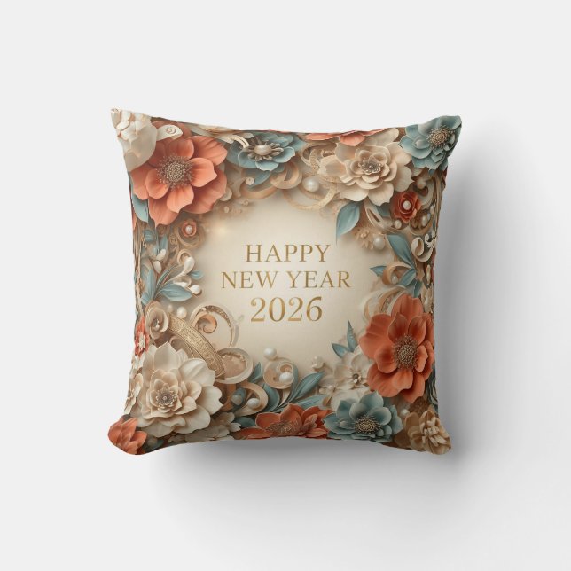 Coussin elegant happy new year floral  throw pillow (Recto)