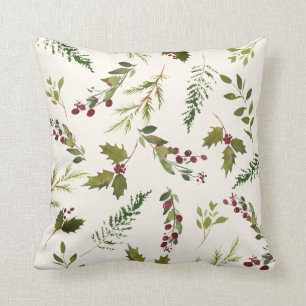 Coussin Élégant hiver Holly Berry Noël vert