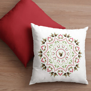Coussin Elégant Holly Pinecone vacances Mandala Noël
