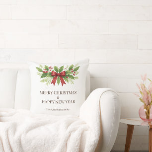 Coussin Elegant Holly & Red Bow Noël -