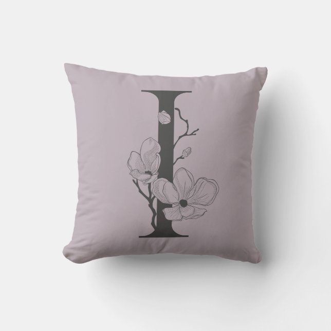 Coussin Élégant I Boho Floral Monogramme Initiale Lilas Gr (Recto)