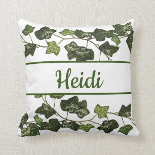 Coussin Élégant ivoire vert mignon personnalisé