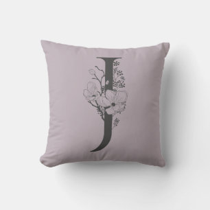 Coussin Élégant J Boho Floral Monogramme initial Lilac Gre