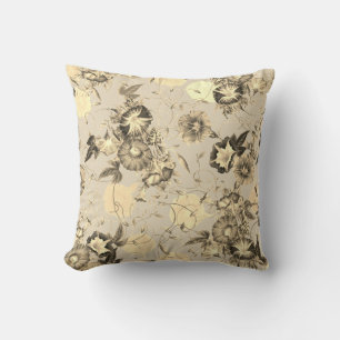 Coussin Elégant Japonais Matin Glory Crème Beige Floral