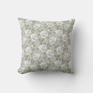 Coussin Elégant Jardin Rose dans Vert Sage Lumière