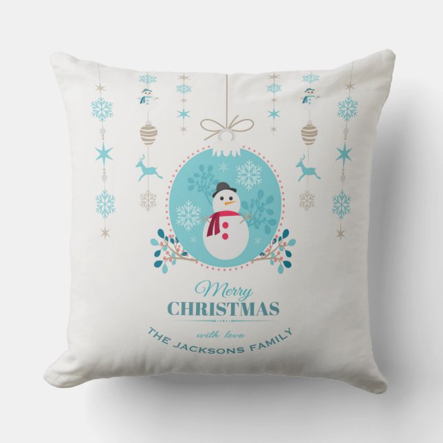 Coussin Élégant Joyeux bonhomme de neige de Noël (Recto)