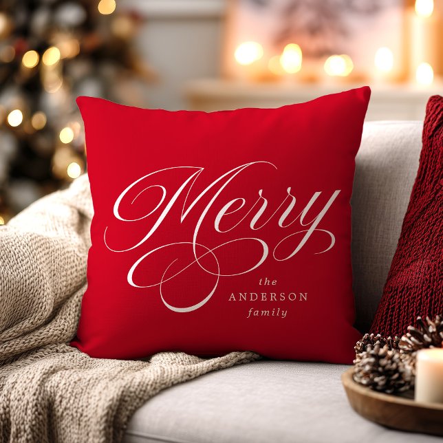 Coussin Élégant Joyeux Calligraphie Script Red Holiday (Créateur téléchargé)