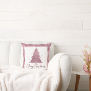 Coussin Élégant Joyeux Noël Dusty Mauve Pink Tree
