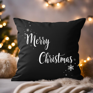 Coussin Élégant Joyeux Script de Noël Famille noire