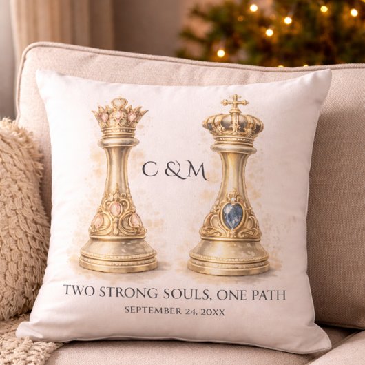 Coussin Elegant King Queen Couple Gift Gold Chess
