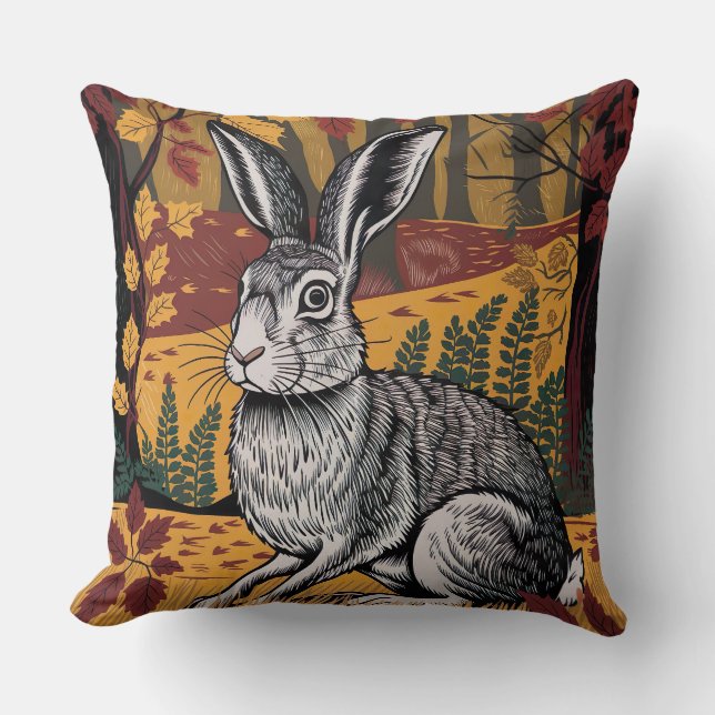 Coussin Elégant lapin dans la forêt d'automne (Recto)