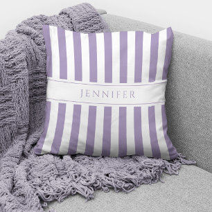 Coussin Élégant Lilac Purple & White Stripes Nom du Motif