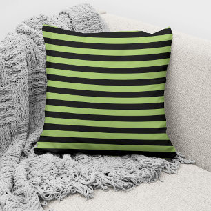 Coussin Élégant Lime Vert noir Motif rayé