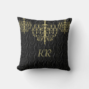 Coussin Élégant lustre noir or Monogramme