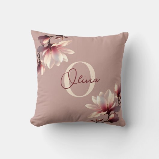 Coussin Élégant Magnolia Blush Monogramme (Recto)