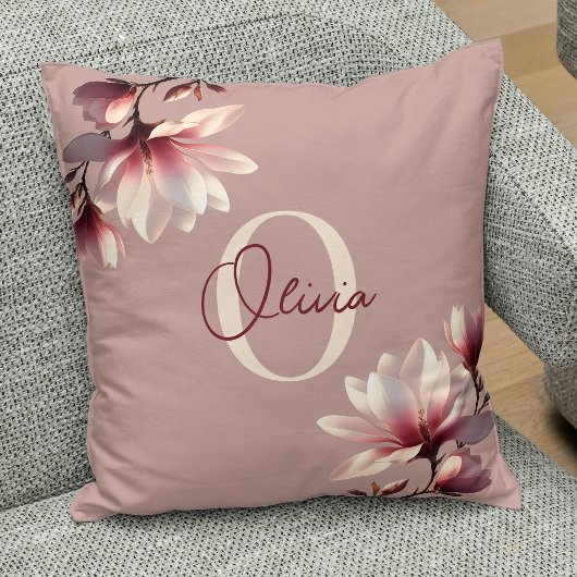 Coussin Élégant Magnolia Blush Monogramme