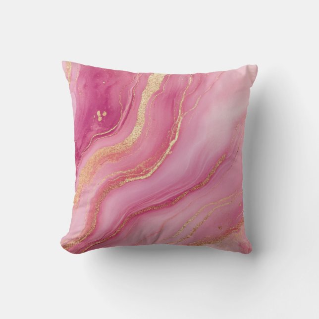 Coussin Élégant marbre rose et or (Recto)