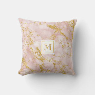 Coussin Elégant marbre rose Monogramme Parties scintillant
