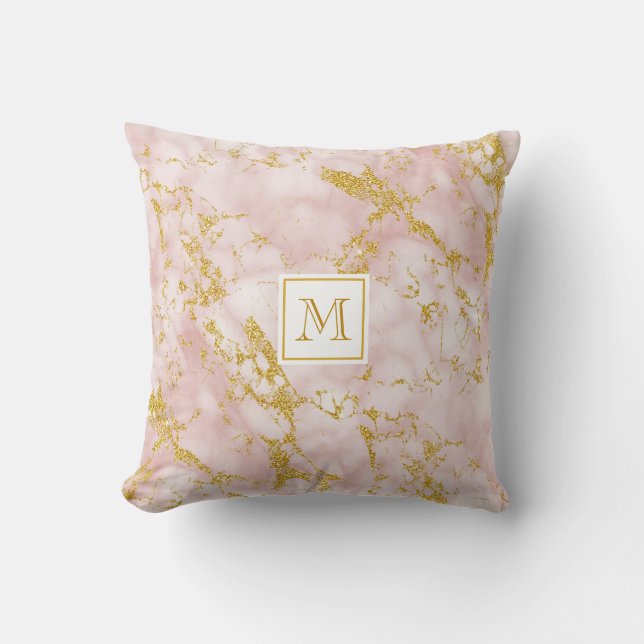 Coussin Elégant marbre rose Monogramme Parties scintillant (Recto)