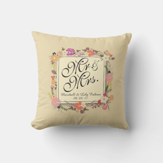 Coussin Elégant Mariage Floral Personnalisé (Recto)