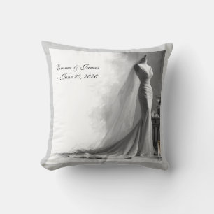 Coussin Élégant Mariage noir et blanc