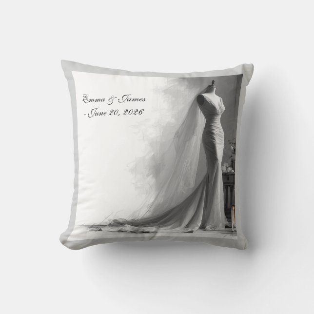 Coussin Élégant Mariage noir et blanc (Recto)