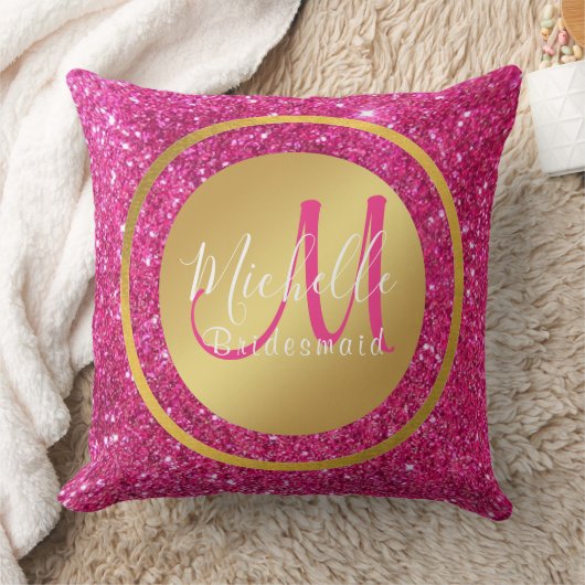 Coussin Élégant Mariage rose et or Monogramme initial (Couverture)