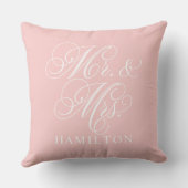 Coussin Élégant Mariage Script Mr et Mrs Rose (Verso)