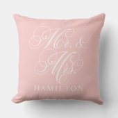 Coussin Élégant Mariage Script Mr et Mrs Rose (Recto)