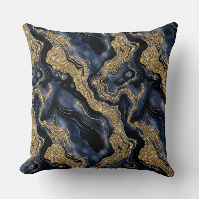 Coussin Elégant Marine bleu et or Parties scintillant Agat (Recto)