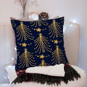 Coussin Elégant Marine Bleu Or Noël Arbre étoile Motif