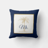 Coussin Elégant Marine Blue Gold Palm Tree Mariage M. (Verso)