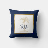 Coussin Elégant Marine Blue Gold Palm Tree Mariage M. (Recto)