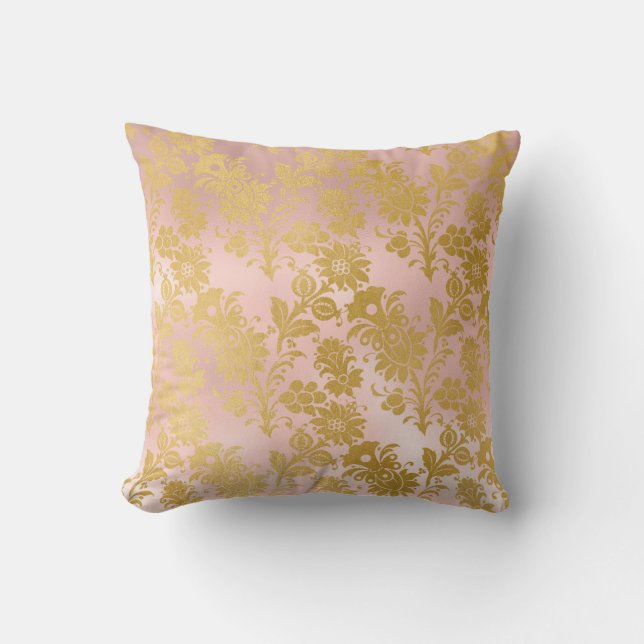 Coussin Élégant Métallic Blush rose et or Floral (Recto)