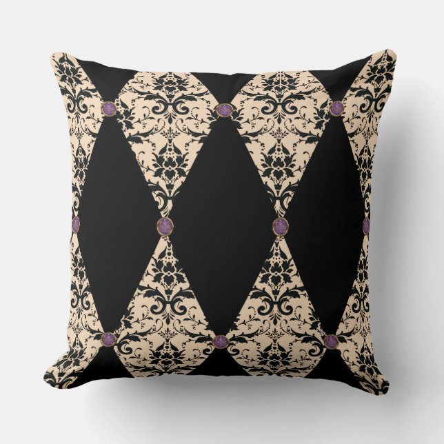 Coussin Élégant Modèle Damas rose Et Diamant Noir (Recto)