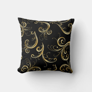 Coussin Élégant modèle floral noir et or