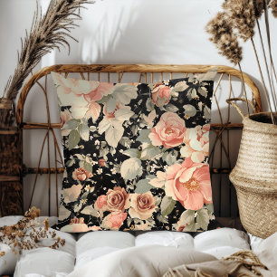 Coussin Élégant modèle floral noir moderne