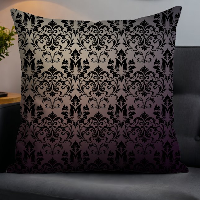 Coussin Elégant moderne dégradé Damask foncé violet Fade (Créateur téléchargé)