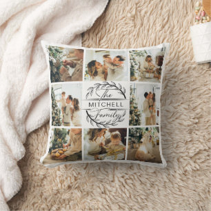 Coussin Élégant moderne Famille Photo Collage Monogramme C