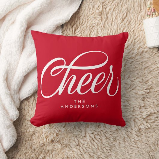 Coussin Élégant moderne Festive Rouge Script Cheer Noël (Couverture)