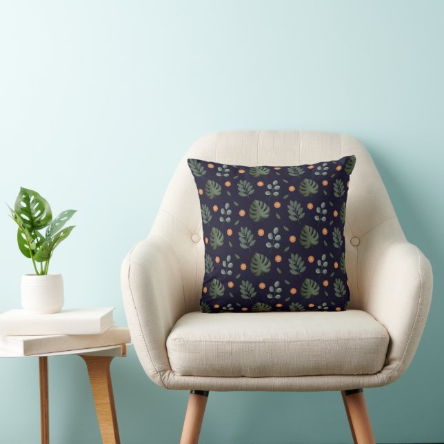 Coussin Élégant Moderne Feuille Botanique Florale Navy (Chaise)