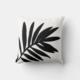 Coussin Élégant Moderne Feuille de Palmier Noir Blanc