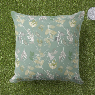 Coussin Élégant Moderne Feuilles d'Argent Vert Sauge Feuil