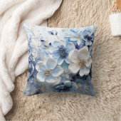 Coussin Élégant Moderne Fleur Botanique Bleu Blanc (Couverture)