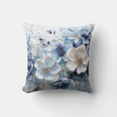 Coussin Élégant Moderne Fleur Botanique Bleu Blanc (Recto)