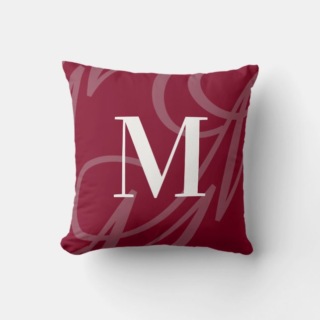 Coussin Élégant moderne Grand Monogramme Bourgogne Rouge (Recto)
